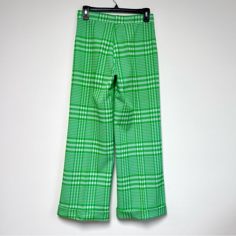 Vintage Mid Century Mod Kelly Green Houndstooth Wide Leg Pants Grandma - Picture 5 of 5
